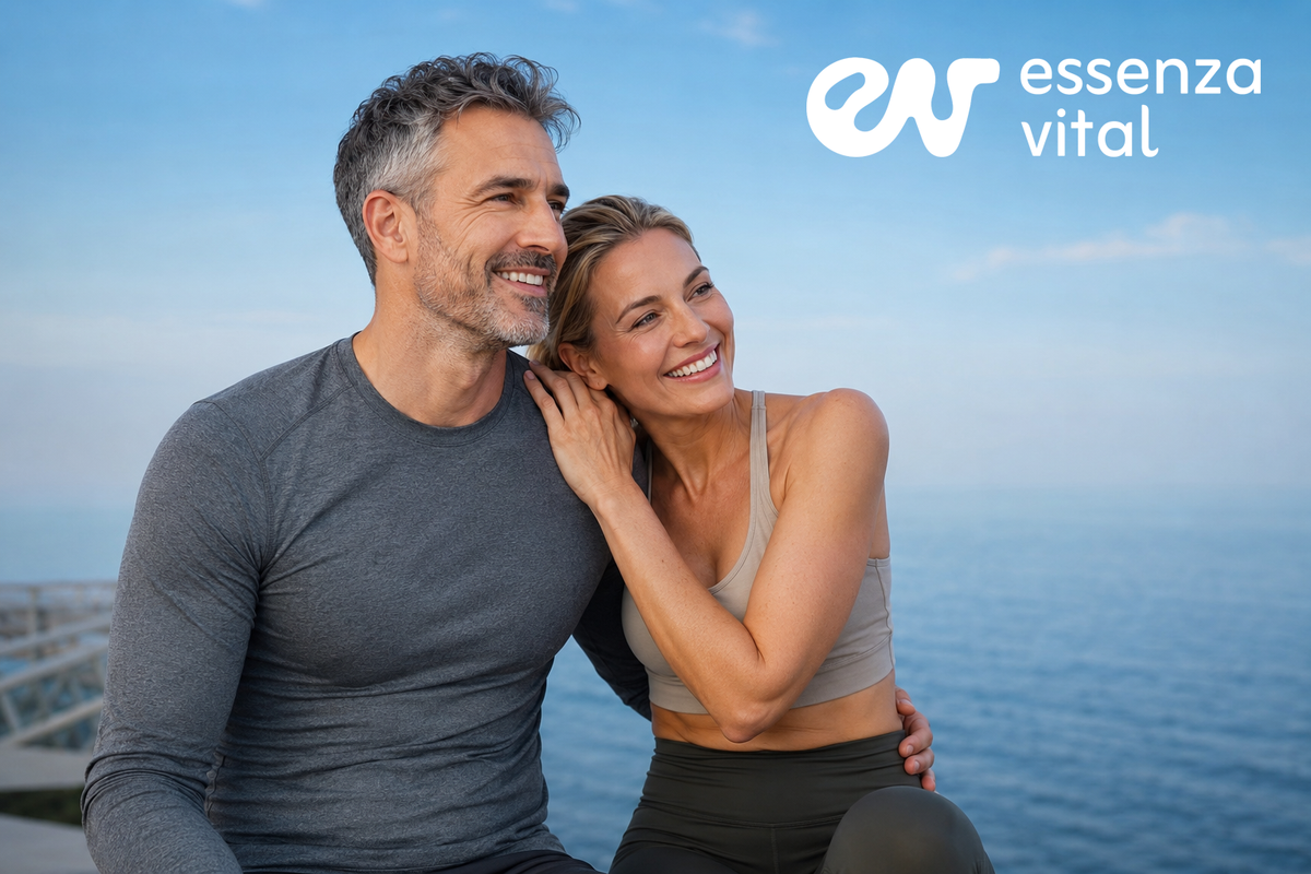 Pareja haciendo ejercicio juntos al aire libre.