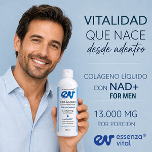 Colágeno Líquido para Hombres EssenzaVital con NAD+ | Péptidos de Colágeno Hidrolizado 13g