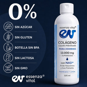Colágeno Líquido para Hombres EssenzaVital con NAD+ | Péptidos de Colágeno Hidrolizado 13g