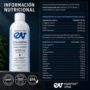 Colágeno Líquido para Hombres EssenzaVital con NAD+ | Péptidos de Colágeno Hidrolizado 13g
