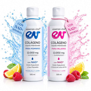 EssenzaVital Péptidos de Colágeno Hidrolizado Líquido Premium PACK DUO (13g) con NAD+