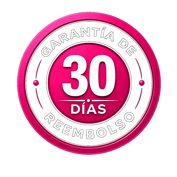 Sello rosa de garantía de reembolso de 30 días.