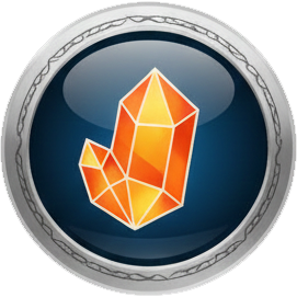 Icono similar a un cristal sobre un fondo azul con un borde plateado